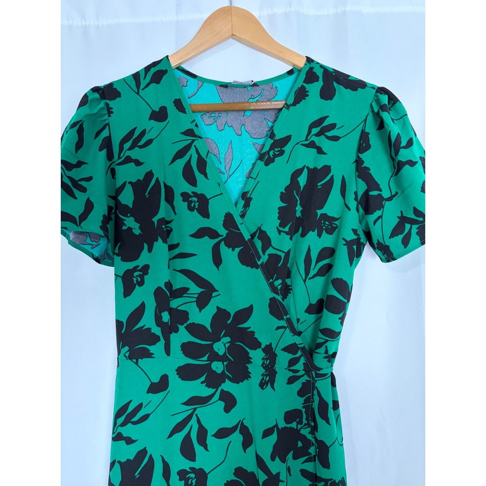 PrettyGarden Boho Green Floral Wrap Maxi Dress Wedding guest Ruffle Large NWT - Picture 3 of 9